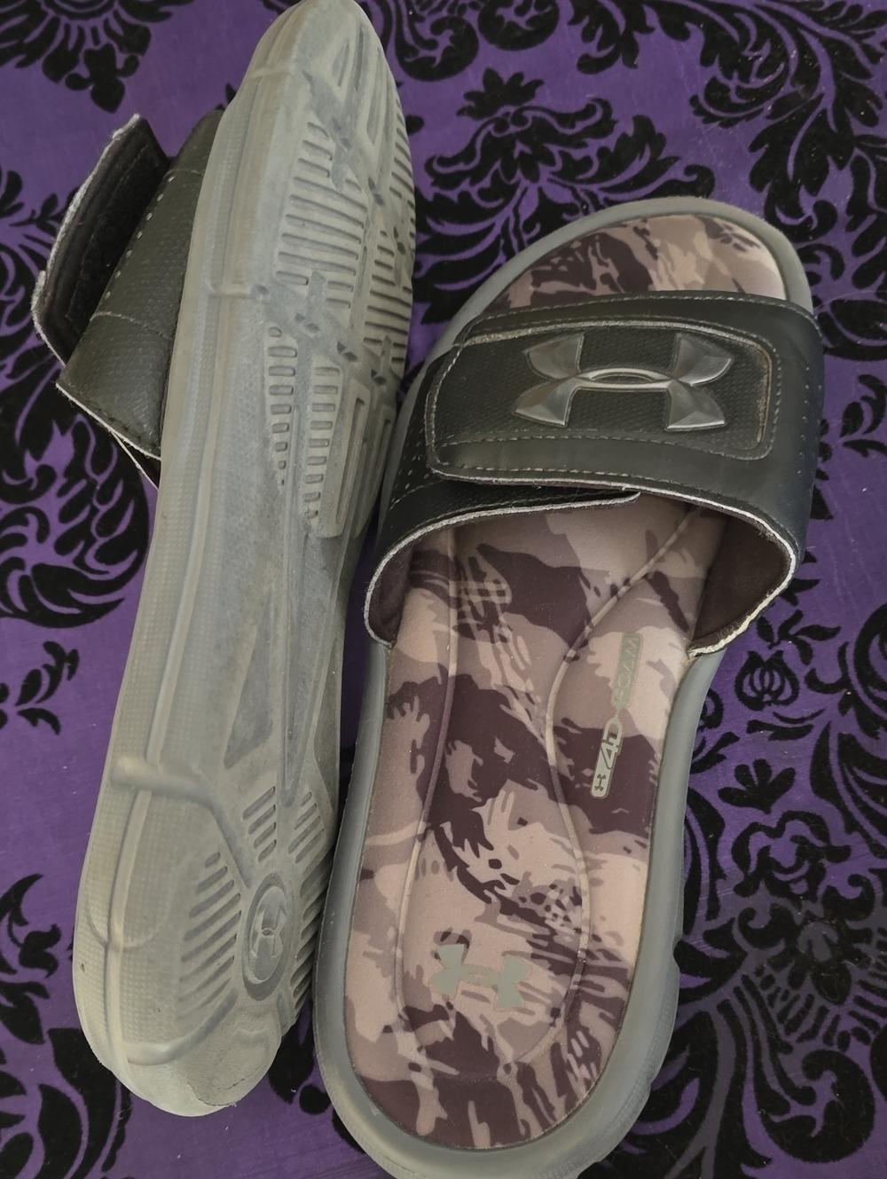 Under Armour Youth Black Slides with Gray Camo Footbed Sz 6Y